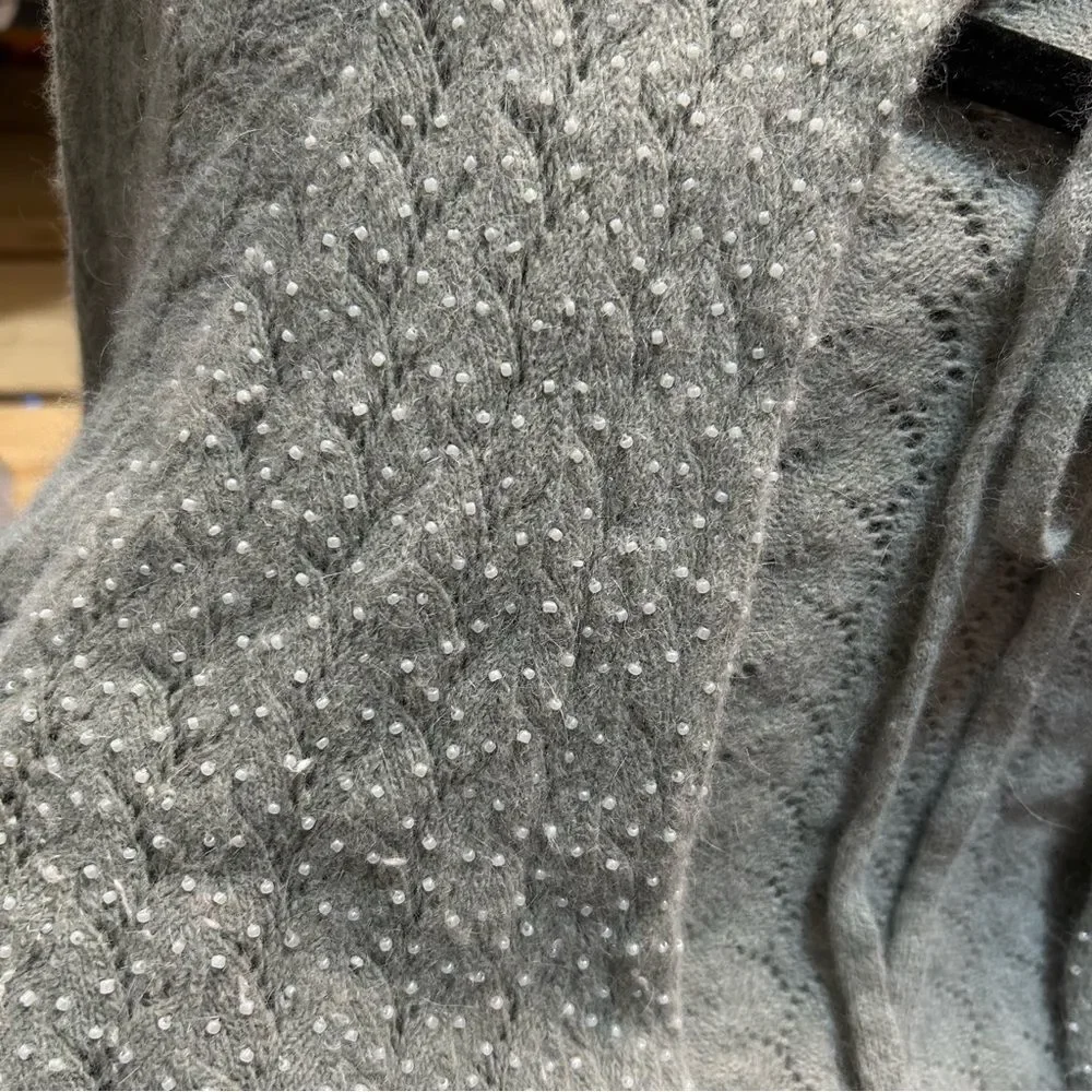 Free People Pearl Beaded Pointelle Cropped Tie Hooded Cardigan Fairy Whimsical